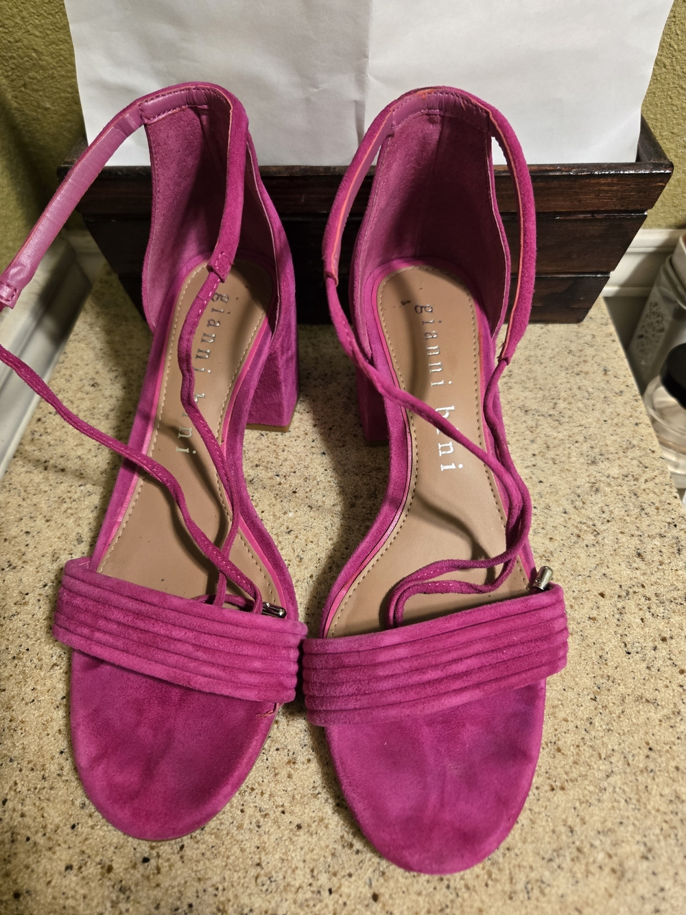 Gianni Bini Hot Pink Suede Strappy Block Heel Sandals